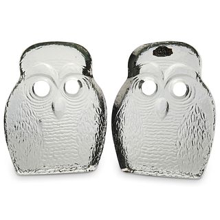 Pair Of Blenko Glass Owl Bookends