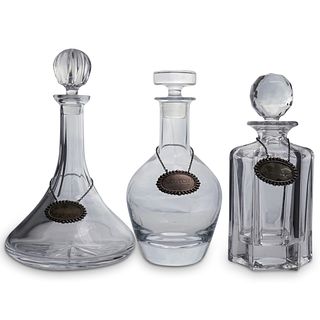 (3 Pc) Crystal Decanters with Sterling Liquor Labels