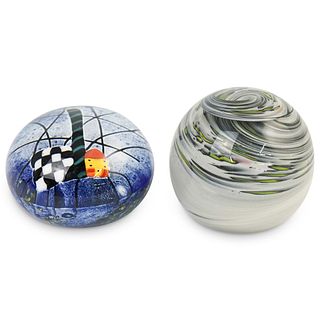 (2 Pc) Signed Glass Paperweights