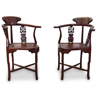 Pair Of Chinese Wooden Arm Chairs