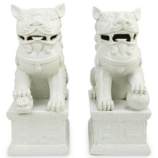 Pair of White Porcelain Foo Dogs