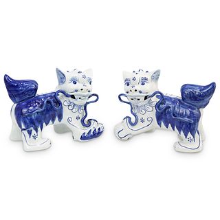 Pair of Blue and White Porcelain Foo Dogs