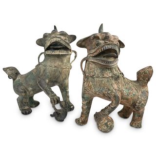 (2 Pc) Antique Chinese Bronze Foo Dogs