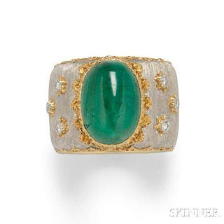 18kt Bicolor Gold, Emerald, and Diamond Ring, Buccellati