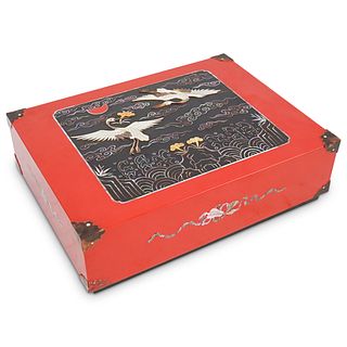 Korean Mother of Pearl and Red Lacquer Crane Box
