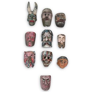 (16Pc) Mexican Carved Wood Mask Collection