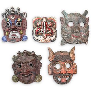 (5Pc) Nepalese Carved Mask Collection