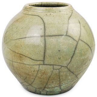 Green Crackle Raku Pottery Vase