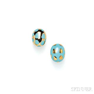 18kt Gold and Turquoise Earclips