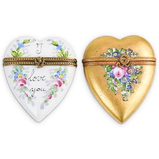 (2 Pc) Limoges Heart Trinket Box Pair