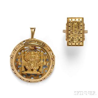 18kt Gold Pendant/Brooch and Ring