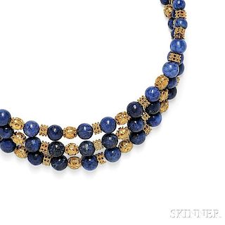18kt Gold and Sodalite Bead Collar