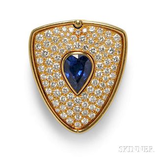 18kt Gold, Sapphire, Onyx, and Diamond Clip Brooch, Carvin French