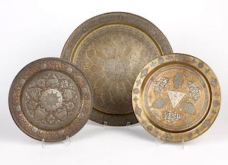 Three Indo Persian mixed metal chargers