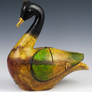 Folk Art Carved Wood Duck Box