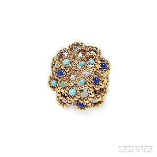 18kt Gold, Turquoise, and Lapis Brooch, Tiffany & Co.