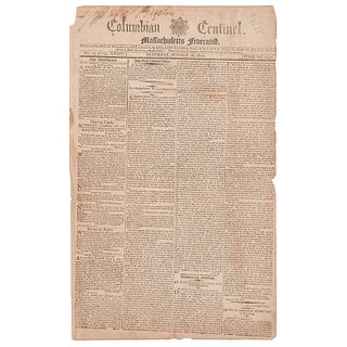 [SLAVERY & ABOLITION]. Enslaved blacksmith Gabriel Prosser's capture, trial, and sentence covered in 2 issues of the Columbian Centinel.  1800. 