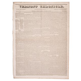 [SLAVERY & ABOLITION]. Descriptive essays on slavery published in 11 issues of The Vermont Chronicle. 1833-1844. 