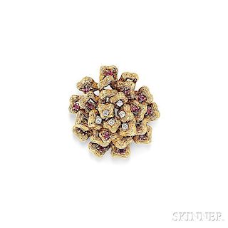 18kt Gold, Ruby, and Diamond Brooch
