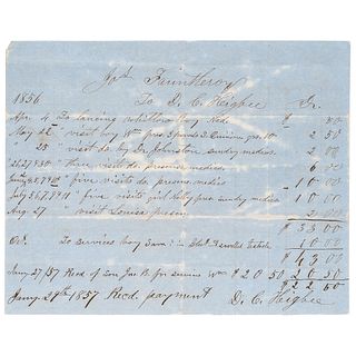 [SLAVERY & ABOLITION]. Handwritten medical bill for the treatment of enslaved persons, 1856. 