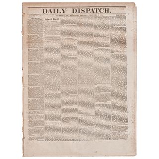 [SLAVERY & ABOLITION]. Thirteenth Amendment covered in 2 issues of the Richmond Daily Dispatch. Vol. XXVIII, Nos. 32-33. Richmond, VA: 7-8 February 18