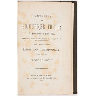 TRUTH, Sojourner (ca 1797-1883), [Olive GILBERT (1801-1884) and Lloyd GARRISON (1805-1879)]. Narrative of Sojourner Truth: A Bonds-Woman of Olden Time