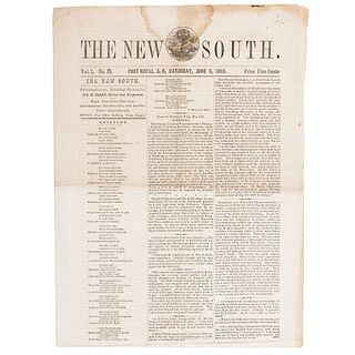 [CIVIL WAR] -- [54th MASSACHUSETTS REGIMENT]. The New South. Vol. 1, No. 39. Port Royal, SC: Jos. H. Sears, 6 June 1863.  