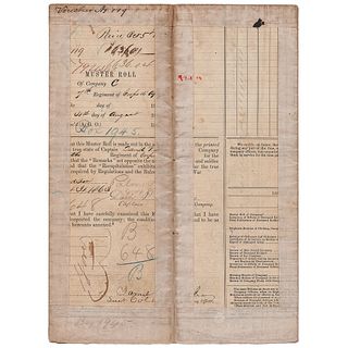 [CIVIL WAR]. Muster roll for the 7th Corps D'Afrique, Company C. Port Hudson, LA, 1 September 1863.  
