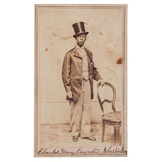 [CARTE DE VISITE - PORTRAITURE]. CDV of identified African American gentleman wearing top hat. N.p., n.d. 