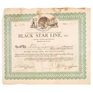 [GARVEY, Marcus (1887-1940)]. TOBIAS, George. Signed Black Star Line Stock Certificate. New York: N.p., 25 April 1921. 