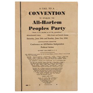 [POLITICS] A Call to a Convention to Establish the All-Harlem Peoples Party. New York: Committee for Convention for All-Harlem Peoples Party, 1936.  