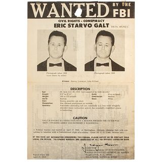 [KING, Martin Luther, Jr. (1929-1968)] -- [RAY, James Earl (1928-1998)]. Wanted by the FBI: Civil Rights - Conspiracy: Eric Starvo Galt. Washington, D