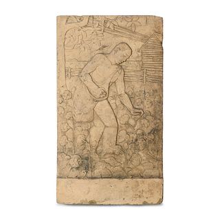 [ART -- Works Progress Administration]. Bas relief sculpture of an enslaved man picking cotton.  