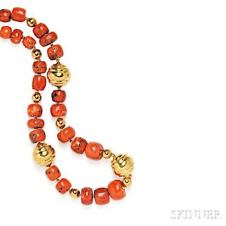 14kt Gold and Coral Bead Necklace
