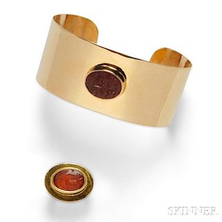 Gold and Hardstone Intaglio Bracelet and Ring