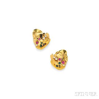 24kt and 18kt Gold Gem-set Earrings, Janiye