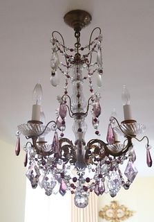 Antique Bronze And Glass Chandelier.