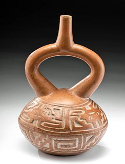 Moche Pottery Stirrup Vessel Abstract Zoomorphs