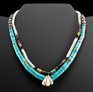Lot of 2 Vintage Navajo Silver & Heishi Bead Necklaces