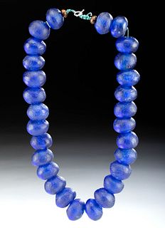 19th C. African Glass Trade Bead Necklace - Cobalt Blue