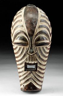 20th C. Songye Bichrome Wood Kifwebe Mask