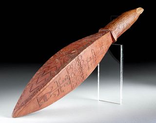 Early 20th C. Solomon Islands 4-Sided Wood Tapa Beater