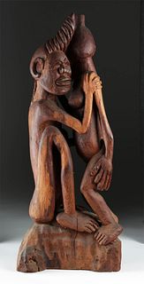 20th C. Tahitian Carved Wood Statue - Erotic Couple