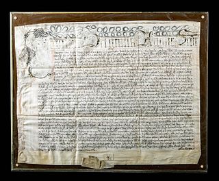 Framed 1665 English Latin Court Hand Parchment Document