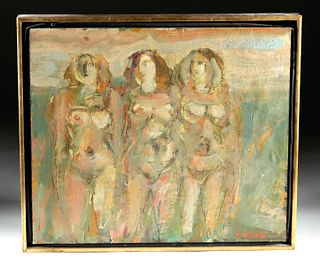 1980s Painting / Mixed Media Three Nudes, H. Frank