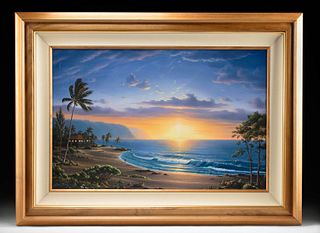 20th C. Oil Painting Alii Beach Sunset - Lance Fairly
