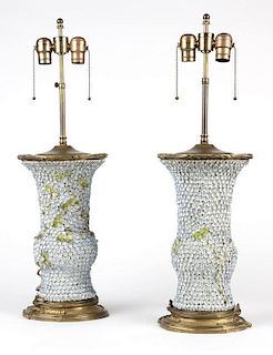 A pair of Meissen style Schneeballen porcelain vases