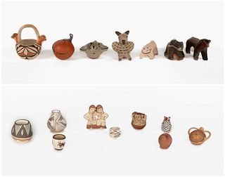A Group of Sixteen Miniature Pottery Pieces