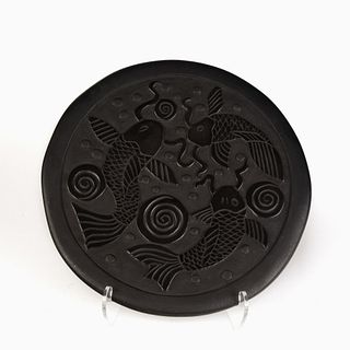 Santa Clara, Chris Youngblood, Carved Blackware Plate with Koi Fish