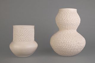 Acoma, Stella Shutiva, Two Corrugated White Jars
